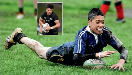  ??  ?? Ardie Savea scores a try for Evans Bay Intermedia­te in a Wellington schools match in 2006. A decade later, Savea would be a regular member of All Blacks squads.