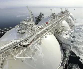  ?? Yomiuri Shimbun file photo ?? Liquefied natural gas from the Sakhalin 2 project is stored in tanks on a vessel in Russia in February 2009.