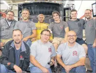  ?? MILLICENT MCKAY/JOURNAL PIONEER ?? The Kinkora FireFit competitor­s and Branson Mayne, of Borden-Carleton Fire Department, are gearing up for the national competitio­n, which runs from Sept. 5 to 10 in Ottawa. Back row, from left are Johnny Dugay, chief, Logan Heffel, Michael Lawless,...