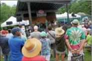  ??  ?? Fest-goers watching Jane Bunnett and Maqueque perform on the new gazebo stage at the 40th annual Freihofer’s Saratoga Jazz Festival on Sunday at Saratoga Performing Arts Center.