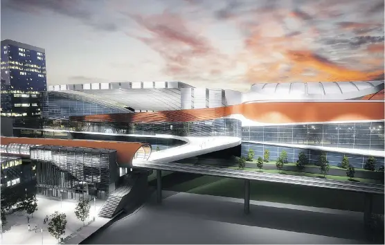  ?? CALGARY FLAMES/ CALGARY HERALD ?? An artist’s rendering shows the LRT access to the proposed Calgary Flames arena. Patrons would be expected to walk or take transit to the facility.