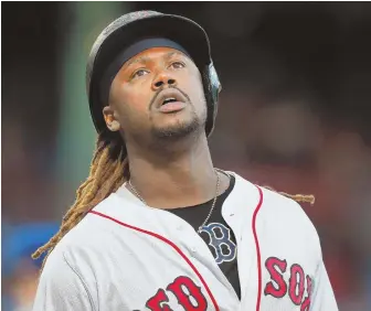  ?? STAFF PHOTO BY MATT WEST ?? NO GO: Hanley Ramirez reacts after hitting into a double play during the Red Sox’ 4-3 loss to the Blue Jays last night at Fenway.