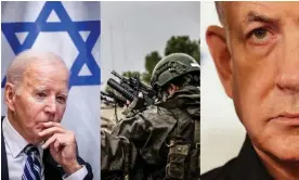  ?? ?? President Joe Biden in Tel Aviv in October; IDF soldiers in Nahal Oz, in December; Benjamin Netanyahu in Tel Aviv also in October. Composite: AFP, Getty Images, AP