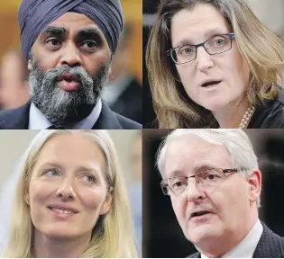  ??  ?? Clockwise from top left: Harjit Sajjan, Chrystia Freeland, Marc Garneau and Catherine McKenna.