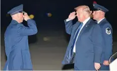  ?? — AFP ?? US President Donald Trump steps off Air Force One upon arrival at Andrews Air Force Base in Maryland on Tuesday.