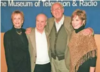  ?? AP PHOTO/ NEIL JACOBS ?? Cast members of “The Carol Burnett Show,” from left, Carol Burnett, Tim Conway, Harvey Korman and Vicki Lawrence pose for a photo before attending a discussion of the former television show at the Director’s Guild Theater in the Hollywood section of Los Angeles in 2000. Episodes of “The Carol Burnett Show” are available on streaming services like Tubi and The Roku Channel.