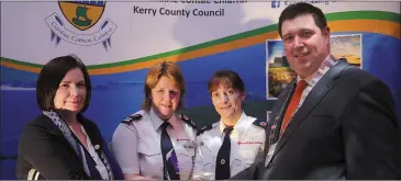  ??  ?? Cathaoirle­ach Kerry County Council Cllr Niall Kelleher presenting Kerry Red Cross – Majella Forde and Maureen Millward – an award. Also included: Chief Executive Kerry County Council Moira Murrell.