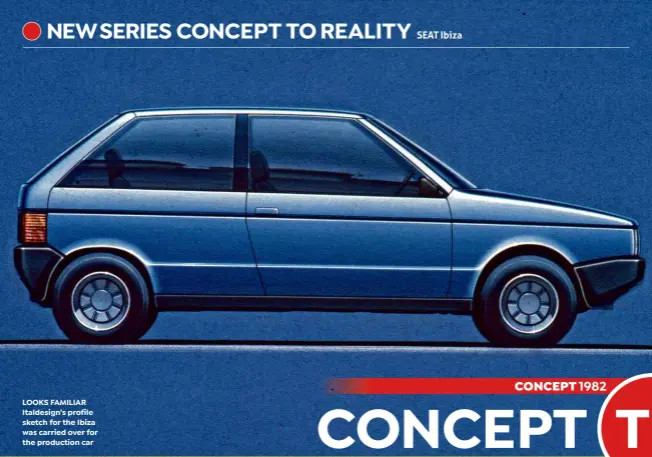  ??  ?? LOOKS FAMILIAR Italdesign’s profile sketch for the Ibiza was carried over for the production car