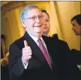  ?? BRENDAN SMIALOWSKI — AFP VIA GETTY IMAGES ?? Majority Leader Sen. Mitch McConnell celebrates a deal that ends shutdown.