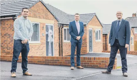  ??  ?? Paul McCoy, of MCC, Sunderland city councillor Kevin Johnston and the council’s Graham Scanlon at Elmwood Avenue, Southwick.