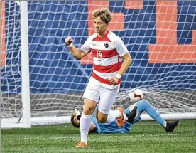  ?? DAYTON ATHLETICS ?? Dayton’s Jonas Fjeldberg led the Atlantic 10 in goals (11), game-winning goals (5) and points (31) last season on his way to offensive player of the year honors. He was drafted Thursday by FC Cincinnati in the second round of the MLS SuperDraft.