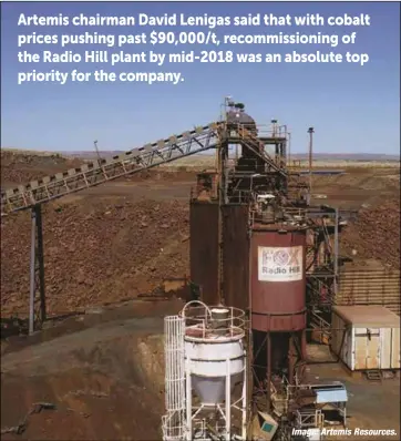  ?? Image: Artemis Resources. ?? Artemis’ Radio Hill processing plant is on track to be in production by mid-2018.