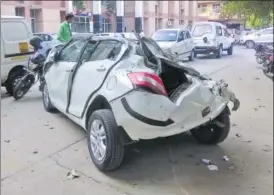  ?? HT PHOTO ?? The boy, who was behind the wheel, suffered severe injuries to his head and has been referred to a hospital in Gurugram.