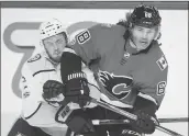  ?? Canadian Press photo ?? Nashville Predators’ Anthony Bitetto, left, collides with Calgary Flames’ Jaromir Jagr during NHL action in Calgary last December.