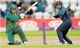  ?? /Reuters ?? Boundary shot: SA’s Lizelle Lee hooks the ball for a four with England’s Sarah Taylor behind the stumps during Tuesday’s match in Brighton.