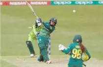  ?? — Reuters ?? South Africa’s Shabnim Ismail hits winning four against Pakistan to win the game by three wickets in Leicester.