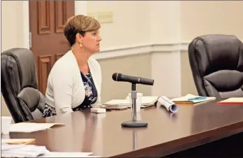  ?? Adam Cook ?? Catoosa County Manager Alisha Vaughn looks on during Dennis Thayer’s grievance appeal hearing.