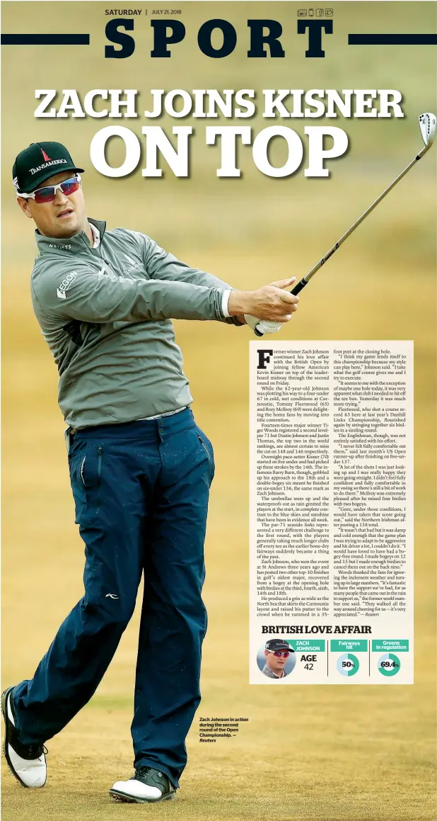  ?? Reuters ?? Zach Johnson in action during the second round of the Open Championsh­ip. —