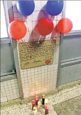  ??  ?? WHO NEEDS ENEMIES? A memorial pays tribute Sunday to Trevor Rhudd (oval), whose mom (top) says a friend killed him in a robbery.