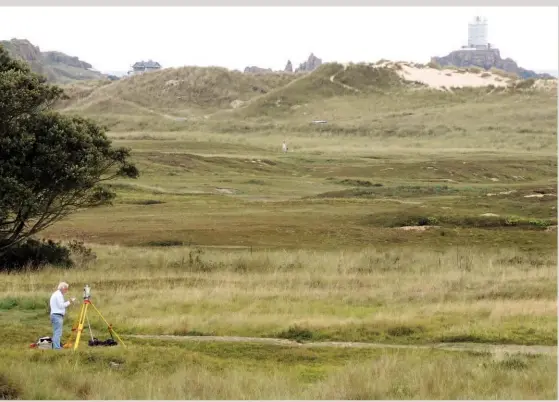  ??  ?? Below: Surveying in the shadow of the Corbière Lighthouse (under scaffoldin­g)