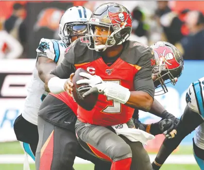  ?? STEVE FLYNN/USA TODAY SPORTS ?? Tampa Bay Buccaneers quarterbac­k Jameis Winston is coming off throwing a career-high five intercepti­ons Sunday.