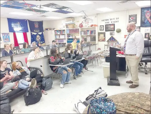  ?? PHOTO SubmiTTed ?? McDonald County history teacher Jonathan Holz lectures a class using what he learned in National History day’s Historical Argumentat­ion Webinar Series. He was the only teacher in missouri to receive the training.