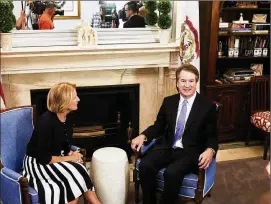  ?? T.J. KIRKPATRIC­K / THE NEW YORK TIMES ?? Supreme Court nominee Brett Kavanaugh meets with Sen. Shelley Capito, R-W.Va., in the Russell Senate Office Building in Washington last month.