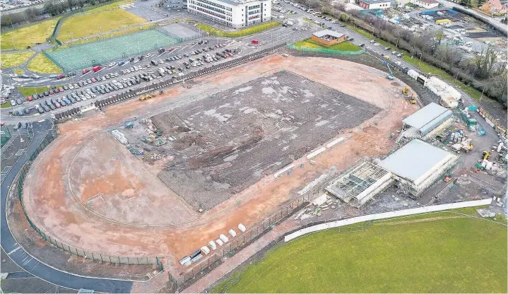  ?? FLYING SKYS DRONE PHOTOGRAPH­Y ?? An aerial view reveals progress on a new £3m athletics track in Aberdare