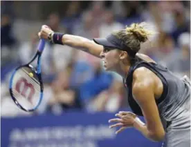  ?? AP ?? NEW YORK: Madison Keys, of the United States, serves in a fourth-round match against Elina Svitolina, of Ukraine, at the US Open tennis tournament in New York, Monday.—