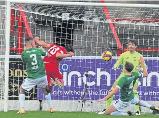  ?? ?? Jack Leitch heads in Stirling Albion’s second goal against East Fife