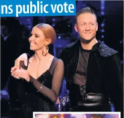  ??  ?? ■ Stacey Dooley and profession­al dance partner Kevin Clifton await the result at the end of last night’s final. Inset: Stacey celebrates after the announceme­nt