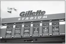  ?? AP File Photo ?? Championsh­ip banners hang at Gillette Stadium before the game between the New England Patriots and the New York Jets, in Foxborough, Mass., on Sept. 22.