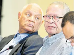  ?? PHOTOS BY RICARDO MAKYN/CHIEF PHOTO EDITOR ?? Perry Christie (left), the former prime minister of The Bahamas, sits with Bruce Golding, former prime minister of Jamaica, during the high-level CARICOM Heads of Government meeting on the Haitian crisis held yesterday at The Jamaica Pegasus hotel in New Kingston.