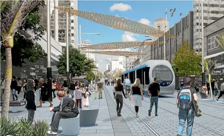  ??  ?? A concept drawing of light rail in Queen St. Now it’s possible the project might never go ahead, leaving tenderers millions of dollars out of pocket.