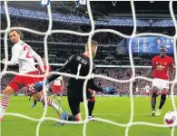  ??  ?? TOUGH CALL Gabbiadini finds the United net early on, but his effort was controvers­ially ruled out – to the fury of Puel