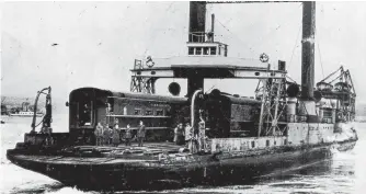  ?? STRAIT AREA MUSEUM PHOTO ?? The Scotia train ferry on its final run across the Strait of Canso on May 14, 1955.