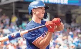 ?? MARK J. REBILAS/USA TODAY SPORTS ?? Rangers outfielder Wyatt Langford has six home runs and 19 RBIs in 49 at-bats heading into Friday’s spring training games.