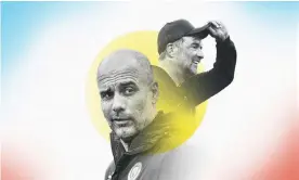  ?? Composite: Guardian Design ?? Pep Guardiola’s Manchester City are one point ahead of Jürgen Klopp’s Liverpool going into the final day of Premier League action.