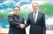  ?? AP ?? Kim Jong Un and Russia's foreign minister Sergei Lavrov in Pyongyang on Thursday.