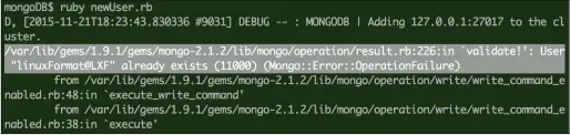  ??  ?? This is the output of the newUser.rb Ruby script when executed two times in a row. The second time the script fails as the user already exists.