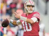  ?? GODOFREDO A. VÁSQUEZ/AP ?? Quarterbac­k Jimmy Garoppolo has agreed to a three-year, $67.5 million contract with the Raiders after playing for the 49ers for six seasons.