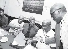  ?? FILE ?? Members of the Independen­t Churches of God grouping (from left) Indi McClymont-Lafayette, the Reverend Al Miller, Bishop Neville Owens, Pastor Owen Mitchell, and Michael Jones at the launch of the Men Advancing the Nation ‘Ting’ initiative at the Courtleigh Hotel in New Kingston, recently.