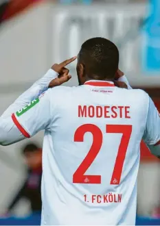  ?? Foto: dpa ?? Viertes Tor im vierten Spiel für Köln: Anthony Modeste.