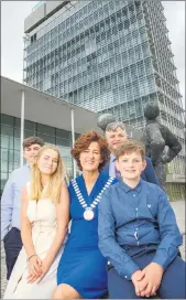 ?? (Pic: Daragh McSweeney/Provision) ?? Newly elected mayor of Cork County Cllr. Gillian Coughlan pictured at Cork county Hall with husband Donough and their children, l-r: Aidan, Maeve and Ronan.