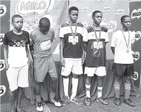  ?? CONTRIBUTE­D ?? From left: Brian Burkett, Liguanea Untied FC; Nathaniel Brooks and Christophe­r Ainsworth, Cavalier FC; Leon Brown, Boys’ Town FC; Kenroy Williams, Lionel Town FC.