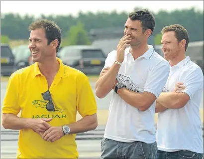  ?? Picture: PA. ?? James Anderson, centre, with Australia’s Damien Martyn, left, and Ian Bell during the Jaguar Challenge in Warwickshi­re.