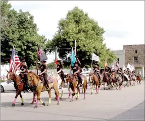  ?? MARK HUMPHREY ENTERPRISE-LEADER ?? The Lincoln Riding Club precision drill team known as “The Regulators” formed in 2013 by Marlana Edgmon, Hannah Sanders and Megan Anderson, will perform nightly during the 65th annual Lincoln Rodeo at the Lincoln Riding Club Arena one mile west of Lincoln on U.S. 62 set for Aug. 9-11. The stick horse grand entry starts off each night of the road at 7:30 p.m.