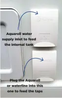  ??  ?? Aquaroll water supply inlet to feed the internal tank
Plug the Aquaroll or waterline into this one to feed the taps