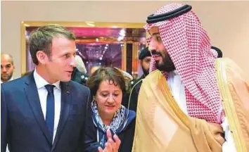  ?? AFP ?? Saudi Crown Prince Mohammad Bin Salman with French President Emmanuel Macron in Riyadh. The Lebanon support group, that includes France, called for restoring ‘vital balance’ of the state.