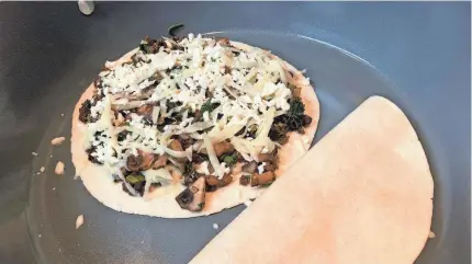  ?? LAURA GUTSCHKE/REPORTER-NEWS ?? Mushroom-and-spinach quesadilla­s are a hit with kids and adults.